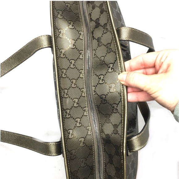 Authentic Gucci khaki green coated monogram canvas tote bag - Picture 10 of 16